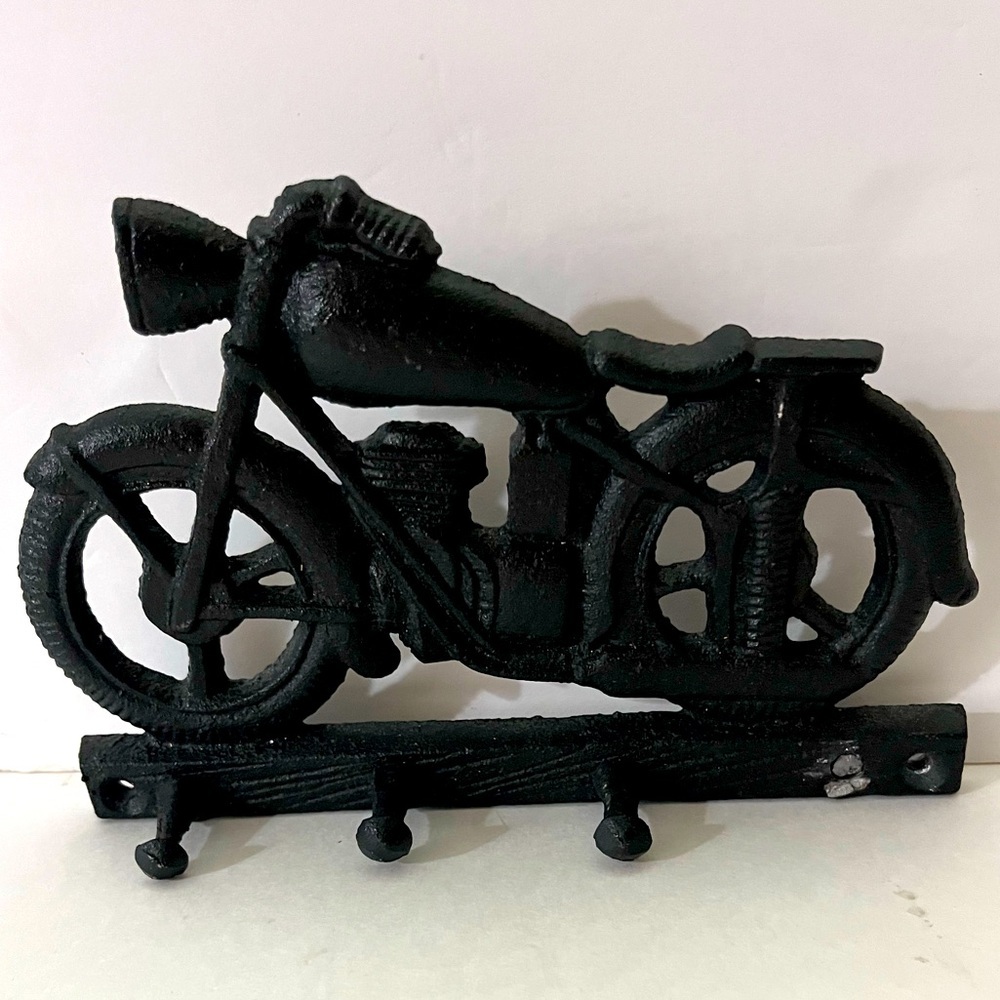 Cast Iron Black Motorcycle Wall Hook Decor